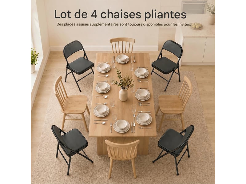  Lot de 4 chaises pliantes en similicuir et acier noir 45 x 46 x 78 cm  - Conforama D