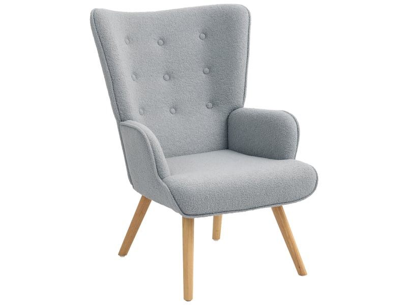  Fauteuil de salon en tissu bouclette, 71 x 74 x 96 cm, fauteuil capitonné et rembourré avec pieds en bois, gris clair  - Conforama B