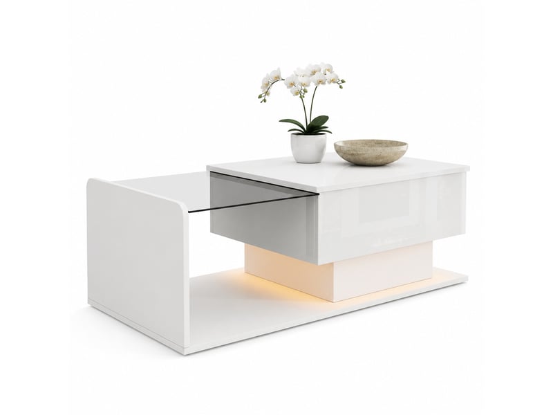  Table basse relevable avec led et rangements pour salon en panneaux de particules 100×50×3347,5 cm blanche  - Conforama A