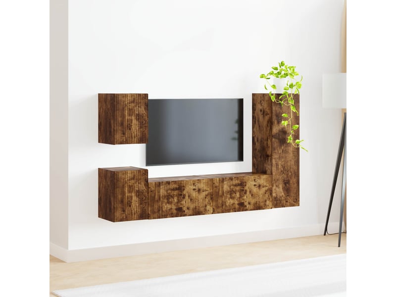  Ensemble meuble tv - banc tv - meuble de rangement 4 pcs chêne fumé bois d'ingénierie  - Conforama D