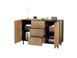 Buffet de salon 120 cm meuble de rangement 3 tiroirs commode bois et noir