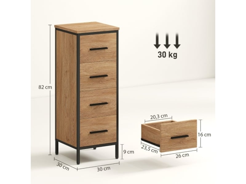 Meuble de salle de bain compact style industriel, 4 tiroirs, panneau de particules et métal, rangement pratique - Conforama D