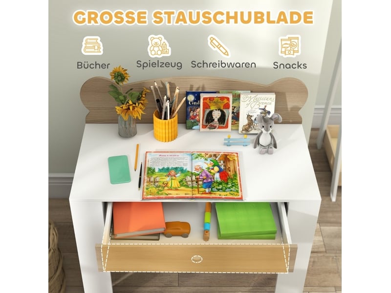  Ensemble bureau enfant 80x41x74,5 cm blanc et bois, avec chaise et tiroir de rangement pour 3 à 8 ans  - Conforama B