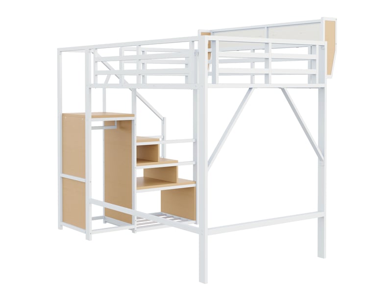 Lit mezzanine 140x200cm, lit enfant avec échelle de sécurité, table, espace de rangement, sommier, métal noir, sans matelas - Conforama R