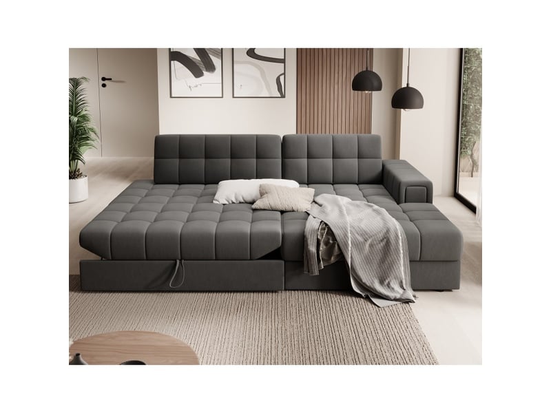  Canapé d'angle convertible cubito gris 240 cm avec coffre et couchage  - Conforama B