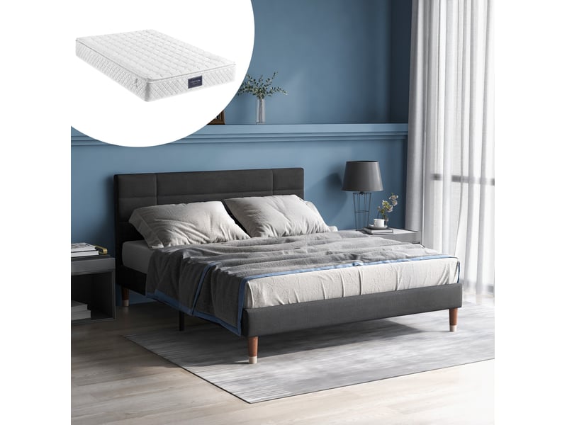  Lit rembourré tcqpz 140 x 200 cm avec cadre à lattes et matelas gris  - Conforama B