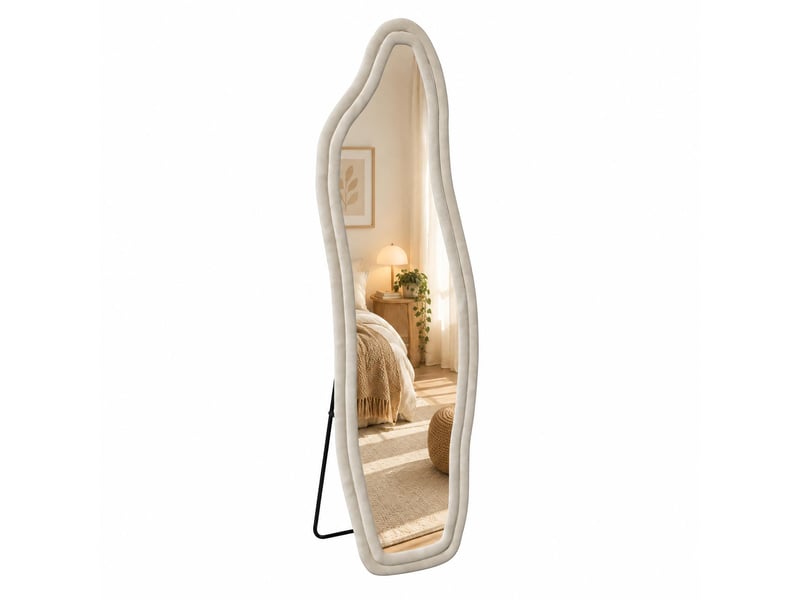  Miroir sur pied – forme organique irrégulière – cadre en velours – miroir en verre trempé haute définition  - Conforama A