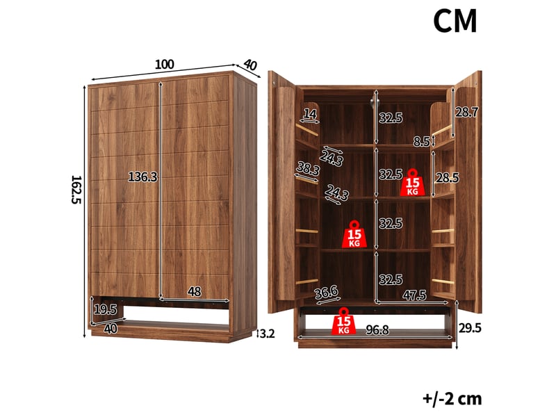  Buffet haut de cuisine 100 x 40 x 162,5 cm brun foncé, 8 niches ouvertes, 2 portes push-to-open et sécurité anti-basculement, pour cuisine et séjour  - Conforama D