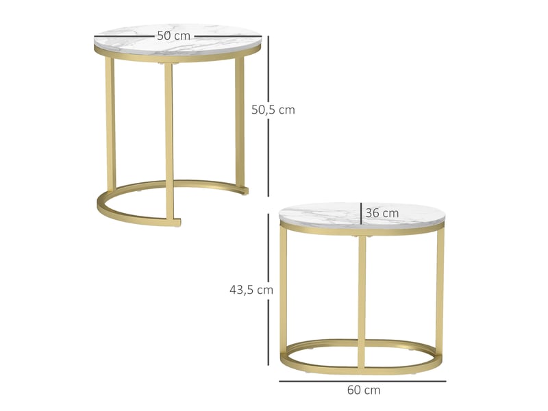  Tables basses gigognes rondes 2 pièces empilables avec pieds réglables, pour salon, en mdf et acier, blanc  - Conforama D