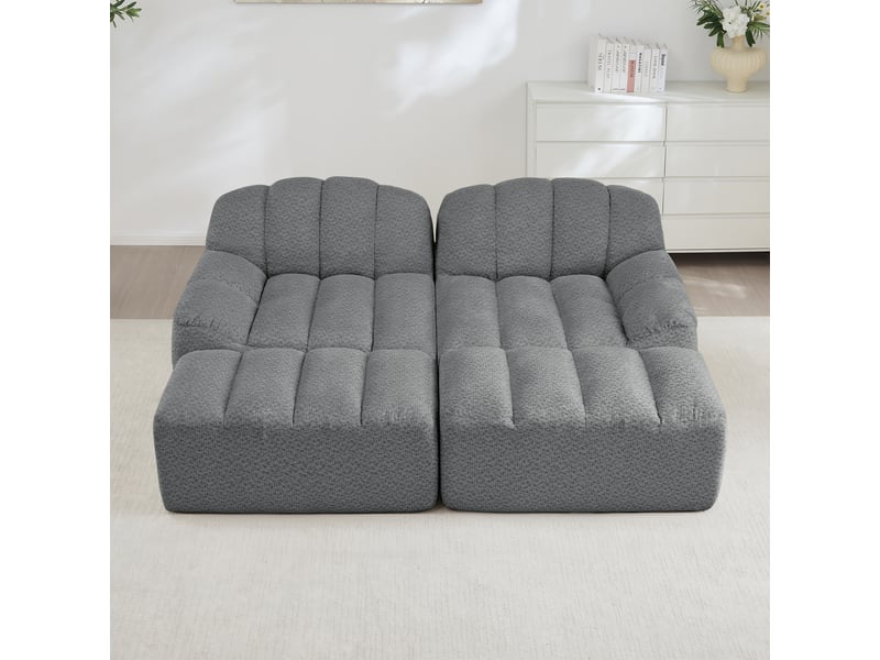  Canapé panoramique coquille 2 places, 2 poufs gris – 210 x 165 x 79 cm Fay Lum - Conforama B