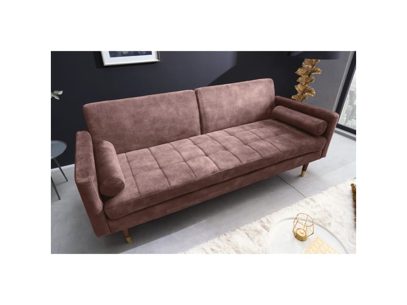 Canapé droit atelia rose poudré convertible – canapé-lit design en velours avec structure en bois massif - Conforama B