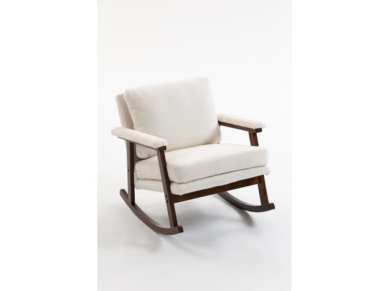  Fauteuil à bascule mid-century, rocking chair rembourré avec structure en bois pour salon et chambre  - Conforama C