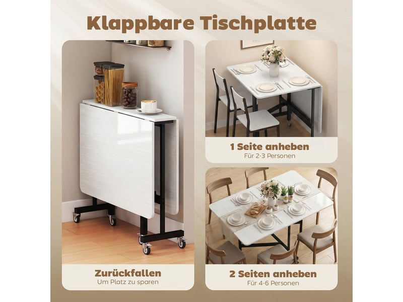  Table à manger pliante avec 6 roulettes et structure acier blanc 120 x 80 x 73 cm  - Conforama E