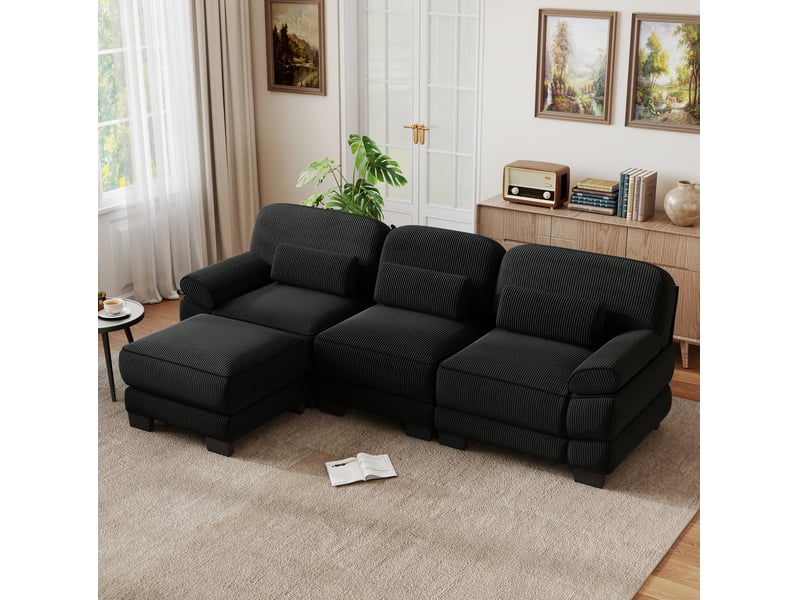  Canapé d'angle modulable 3 places en l 265x161x94 cm en velours côtelé noir  - Conforama W