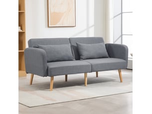 Canapé convertible 3 places avec dossier 3 positions et accoudoirs réglables, en polyester gris, 170 × 83 × 80 cm