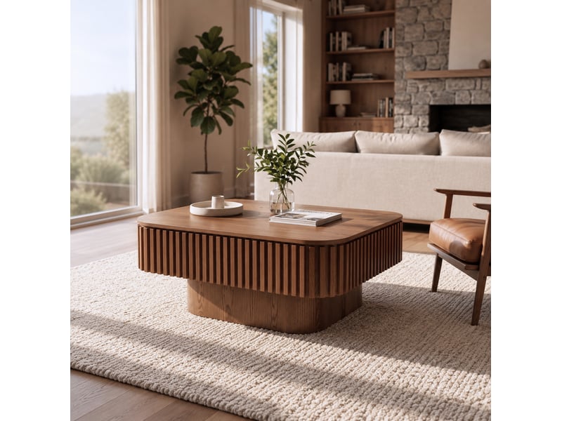  Table basse carrée 75x75x35 cm coloris noyer avec rangement caché  - Conforama E