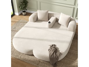 Canapé de sol pliable 2 places, 184x176x47 cm, canapé lounge 2-en-1 sans montage, accoudoir amovible avec porte-gobelet, velours côtelé beige clair