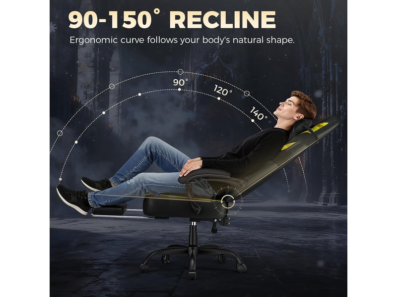  Gtplayer chaise gaming avec repose-pieds et soutien lombaire, réglable, pivotante, 200 kg - jaune ACE-ARMOR-YL-CF - Conforama E