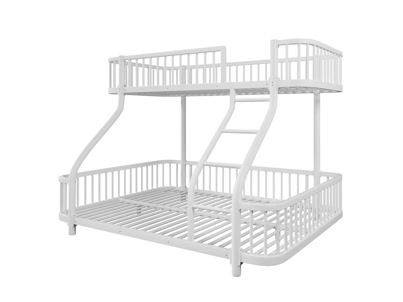 Lit superposé, 90 x 200 cm + 140 x 200 cm, cadre en fer, barrières de sécurité, échelle, sans matelas, blanc - Conforama A