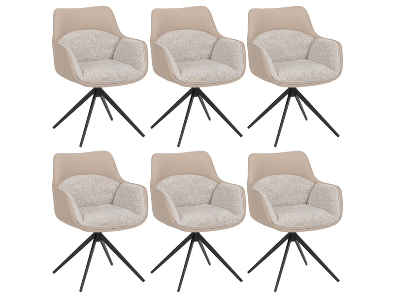  Lot de 6 chaises de salle à manger hwc-r23, chaises de cuisine pivotantes, en similicuir et tissu chenille (410 gm²) - beige  - Conforama A