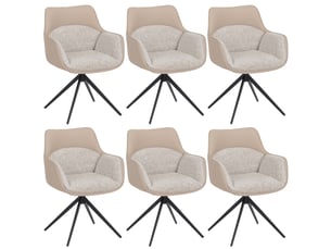 Lot de 6 chaises de salle à manger hwc-r23, chaises de cuisine pivotantes, en similicuir et tissu chenille (410 gm²) - beige