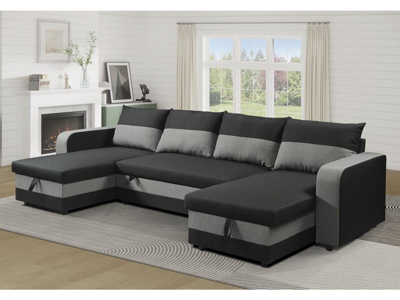 Canapé panoramique convertible en tissu victor - 4 places - noir  - Conforama B
