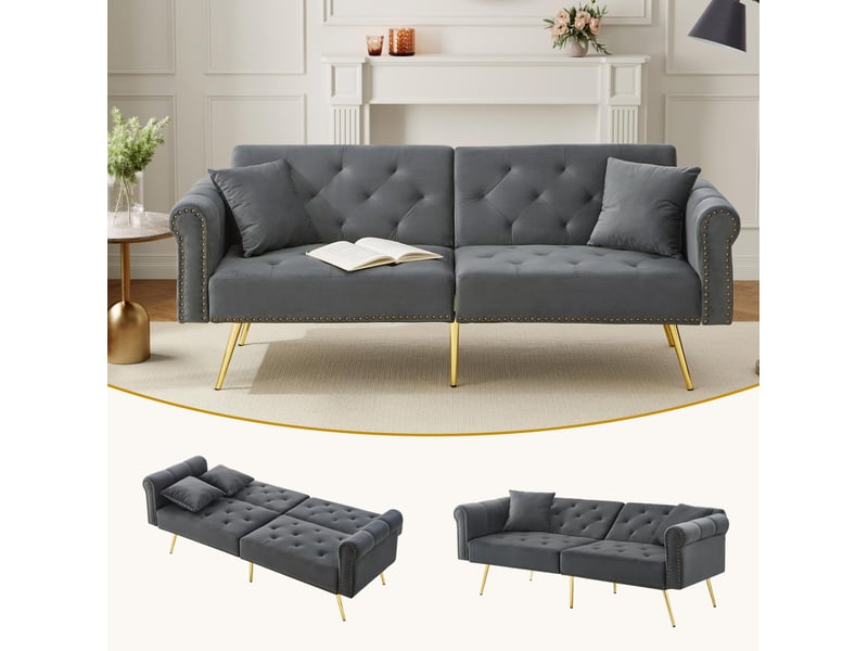 Canapé-lit 2 places modenvie en velours gris ancien 173 x 75 x 70 cm dossier réglable - Conforama E