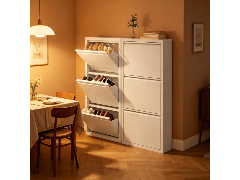 Meuble à chaussures modèle slim, armoire rangement moderne, entrée, 2 pièces porte-chaussures - Conforama E