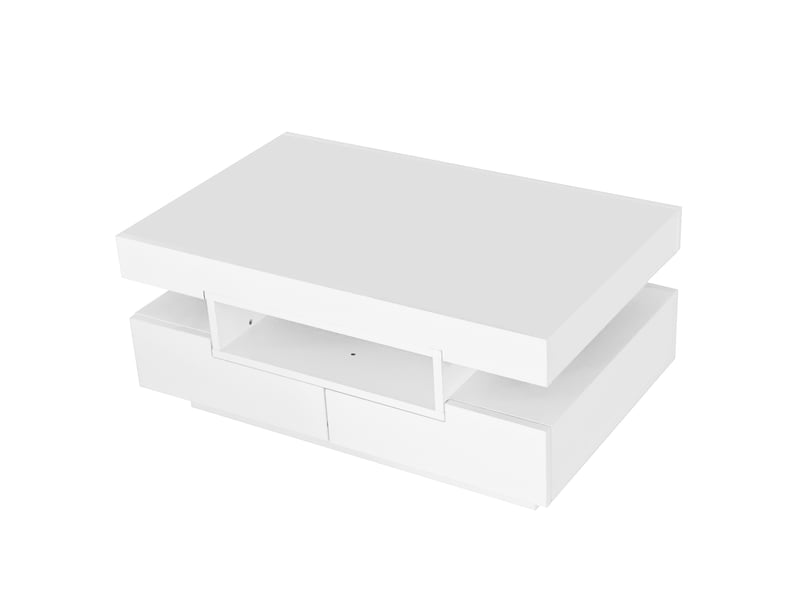  Table basse brillante avec éclairage led et 4 tiroirs, blanc, 80 x 50 x 36 cm Fay Lum - Conforama E