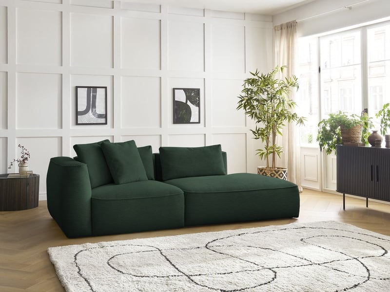  Bobochic canapé droit fixe 3 places leopold velours côtelé vert foncé  accoudoir gauche LEOPOLD - Conforama D