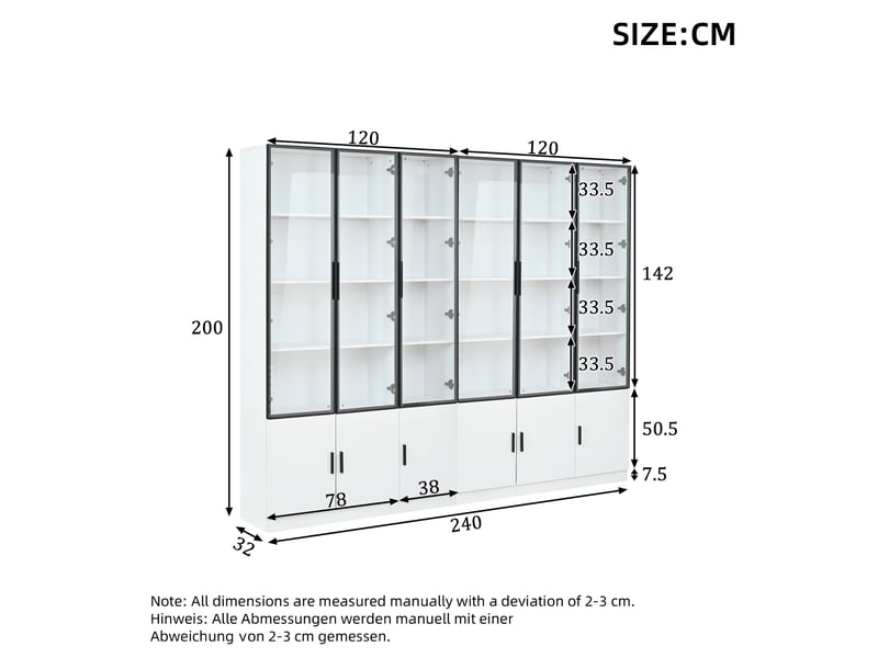  Vitrine 12 portes en verre avec éclairage led contrôlé par application pour salon, blanche 240 × 32 × 200 cm  - Conforama C