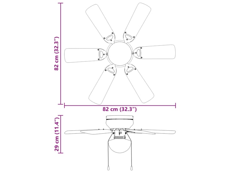  Vidaxl ventilateur de plafond avec lumière ø 82 cm blanc  - Conforama C