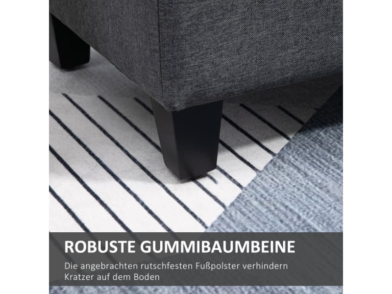 Banc de rangement gris foncé 100x40x44 cm en polyester aspect lin et bois d’hévéa  - Conforama E