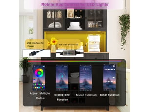 Buffet haut cuisine avec éclairage led -3 tiroir - casier à vin amovible - armoire 105 × 38,4 × 180 cm - meuble rangement noir