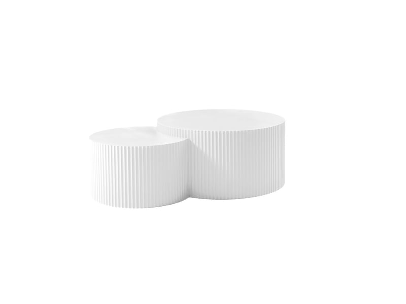  Table basse φ80 2 pièces ensemble emboîtable mdf blanc mat forme demi-lune bord à relief ondulé gain de place table d'appoint  - Conforama E