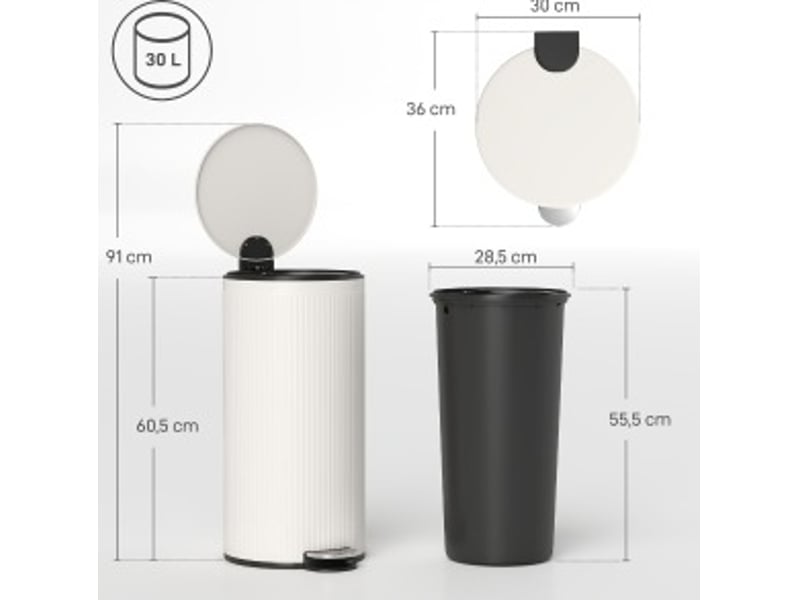  Poubelle à pédale 30 l 36 x 30 x 60,5 cm cuisine blanc crème  - Conforama C