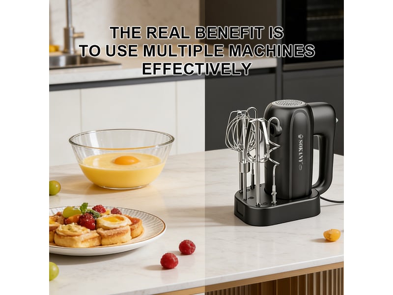  Batteur électrique 400 w, 5 vitesses, 5 accessoires en acier inoxydable, avec base de rangement, pour pâtisserie  - Conforama E