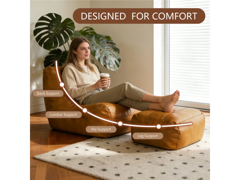  Canapé lounge ergonomique 1 place avec pouf assorti, design moderne compact  - Conforama D