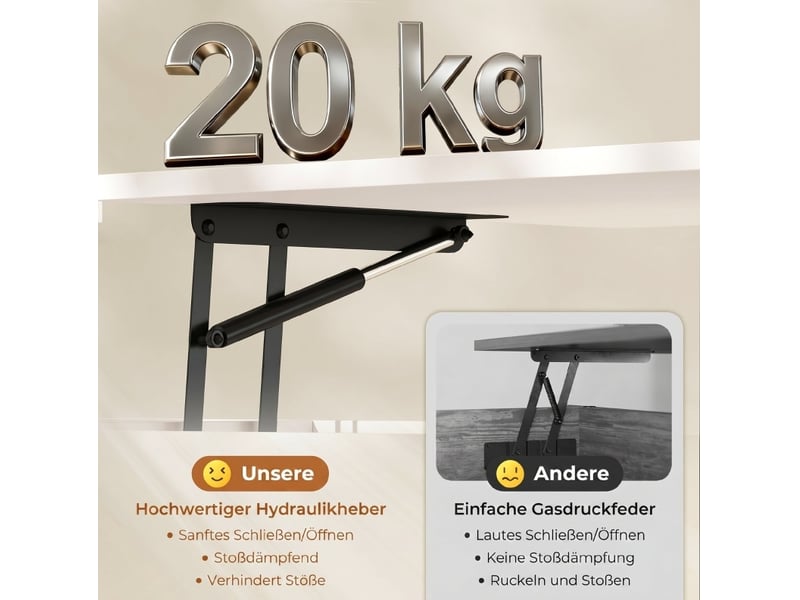  Table basse relevable avec 2 plateaux rabattables, 2 compartiments cachés et hauteur réglable, pour salon, blanc  - Conforama E