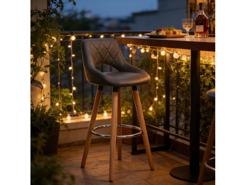  Tabouret de bar en cuir synthétique avec dossier ergonomique et patins antidérapants, gris en bois massif  - Conforama B
