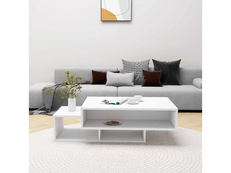  Table basse rectangulaire | table de salon blanc 105x55x32 cm bois d’ingénierie  - Conforama C