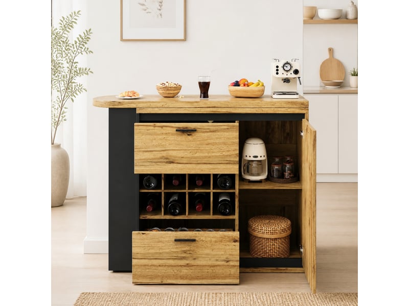  Table de bar extensible 138 à 220 x 39 x 105 cm avec rangements, décor bois  - Conforama B