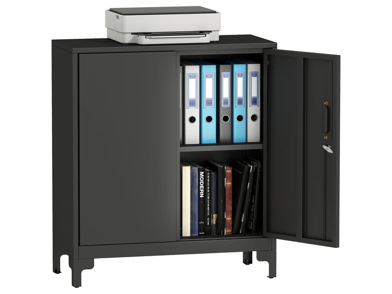  Armoire de bureau en métal, portes verrouillables, commode, modèle à 2 niveaux, noire  - Conforama A