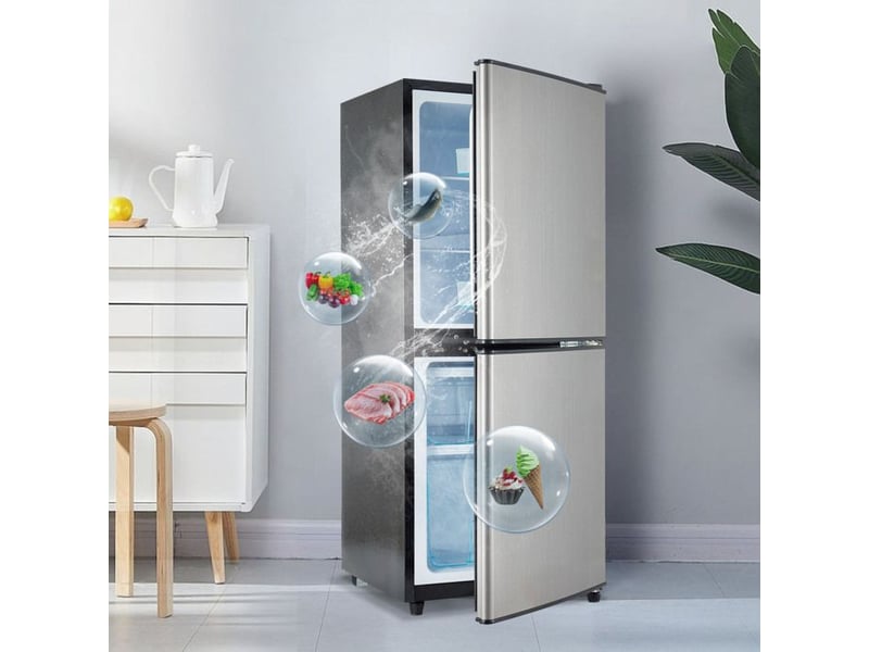  Réfrigérateur compact 106l (60l+46l) - 45db silencieux - éclairage led - r600a écologique - design argentnoir moderne 102x42.5x44.5cm - Conforama B