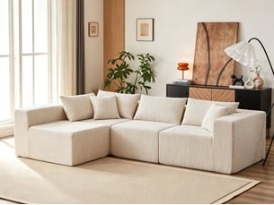 Canapé d'angle compressé réversible fixe <strong>BGSRYAO</strong> <strong></strong> 4 places Velours côtelé Beige