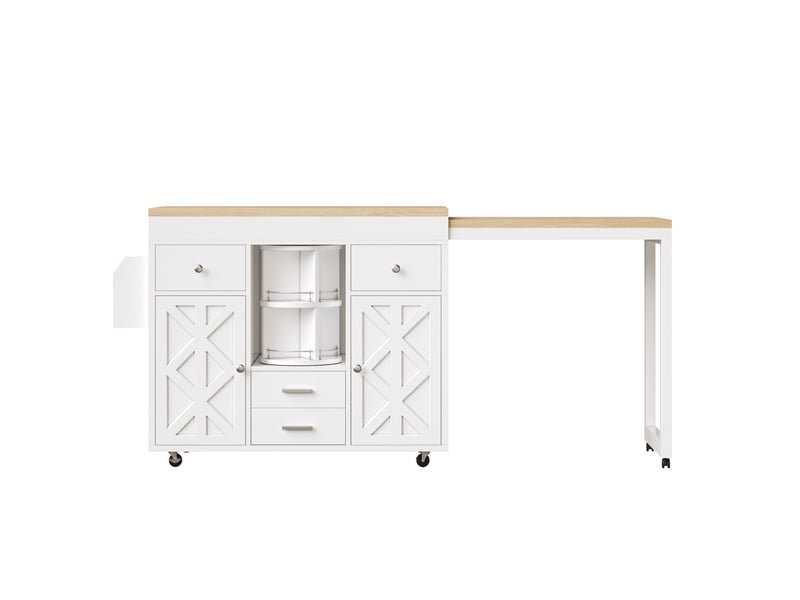  Desserte de cuisine extensible 110 à 180 x 40 x 91 cm blanche en mdf, 4 tiroirs et plateau coulissant  - Conforama D