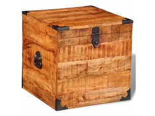 Coffre de rangement, boîte de rangement de rangement cubique bois de manguier brut