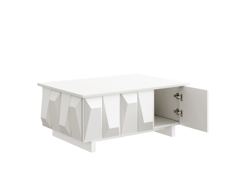  Table basse avec rangement 95x67x39,5 cm – blanc – portes à relief 3d et plateau spacieux pour salon  - Conforama D