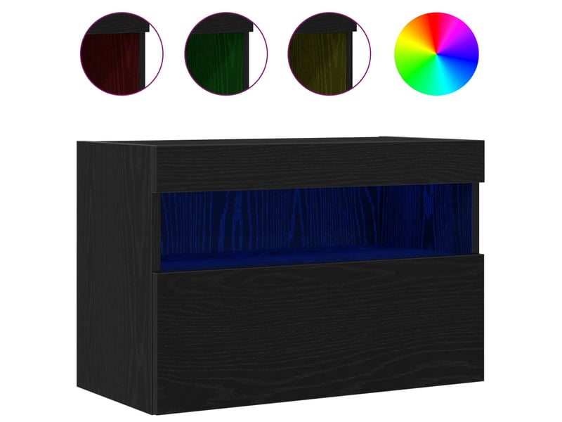  Meuble tv - banc tv - meuble de rangement mural 60 x 30 x 40 cm chêne noir bois d'ingénierie  - Conforama D