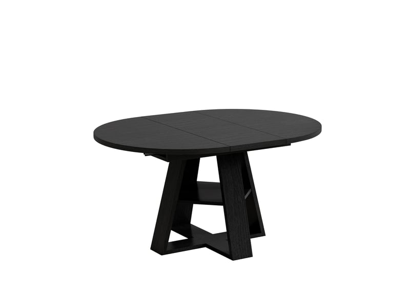 Table à manger extensible ronde 110150 x 110 x 75 cm, 150x110 cm, mdf, couleur noir aspect bois, espace de rangement - Conforama A